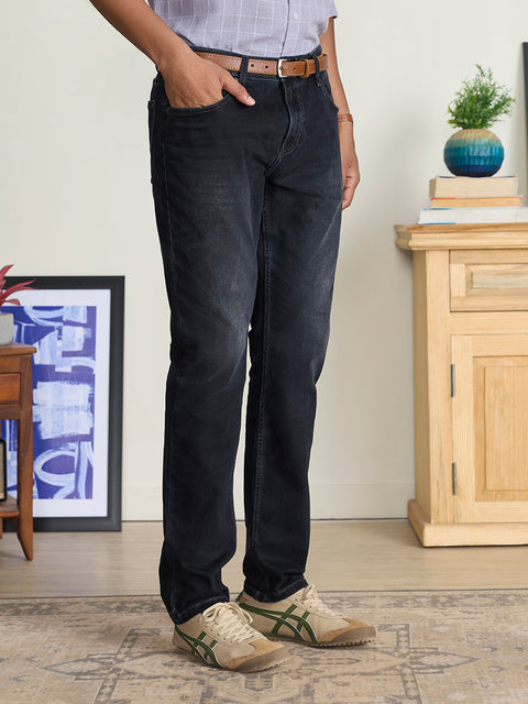 Knitted Solid Slim Fit Jeans