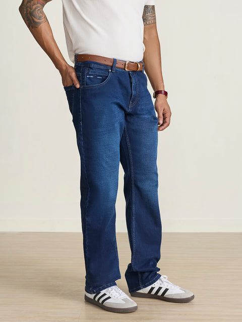Knitted Solid Straight Fit Jeans