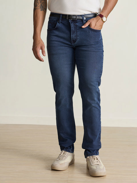 Knitted Solid Slim Fit Jeans