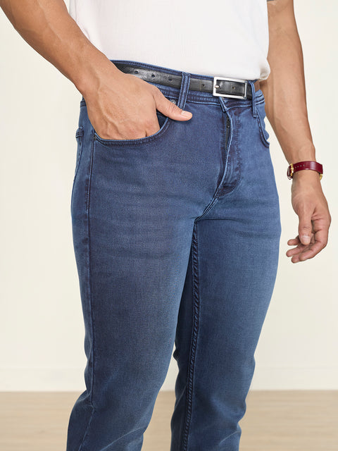 Knitted Solid Slim Fit Jeans