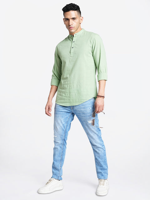 Green Solid Cotton Kurta Shirt