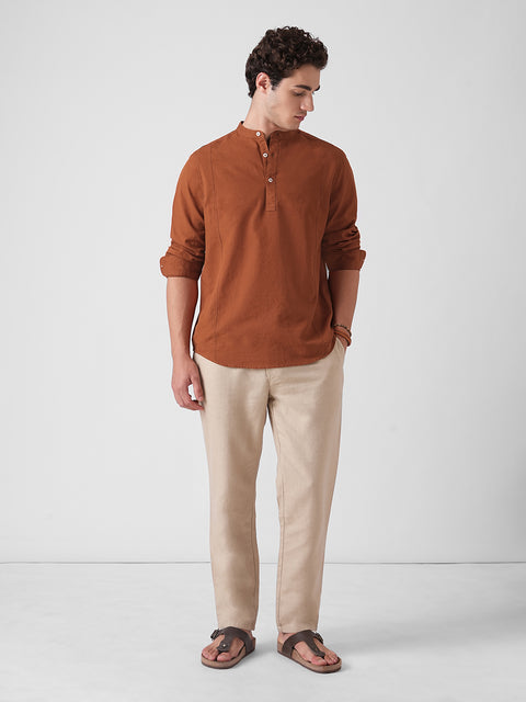 Grey Solid Cotton Kurta Shirt