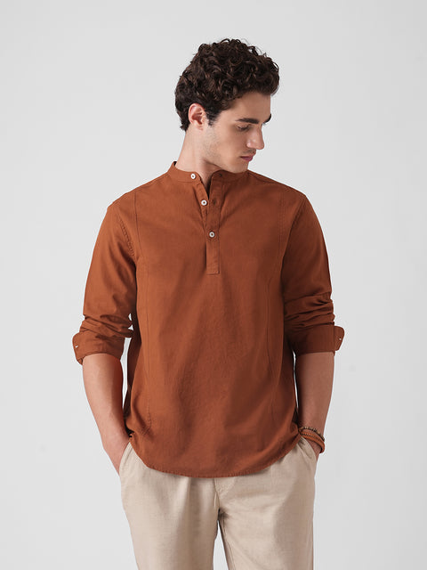 Mid Blue Solid Cotton Kurta Shirt