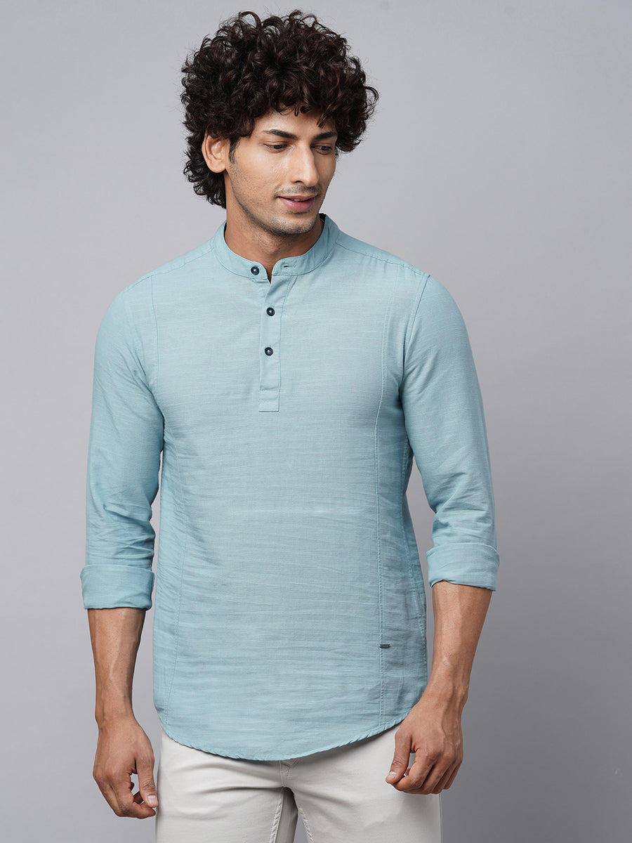 Aqua Blue Mandarin Collar Shirt Kurta – Blue Buddha