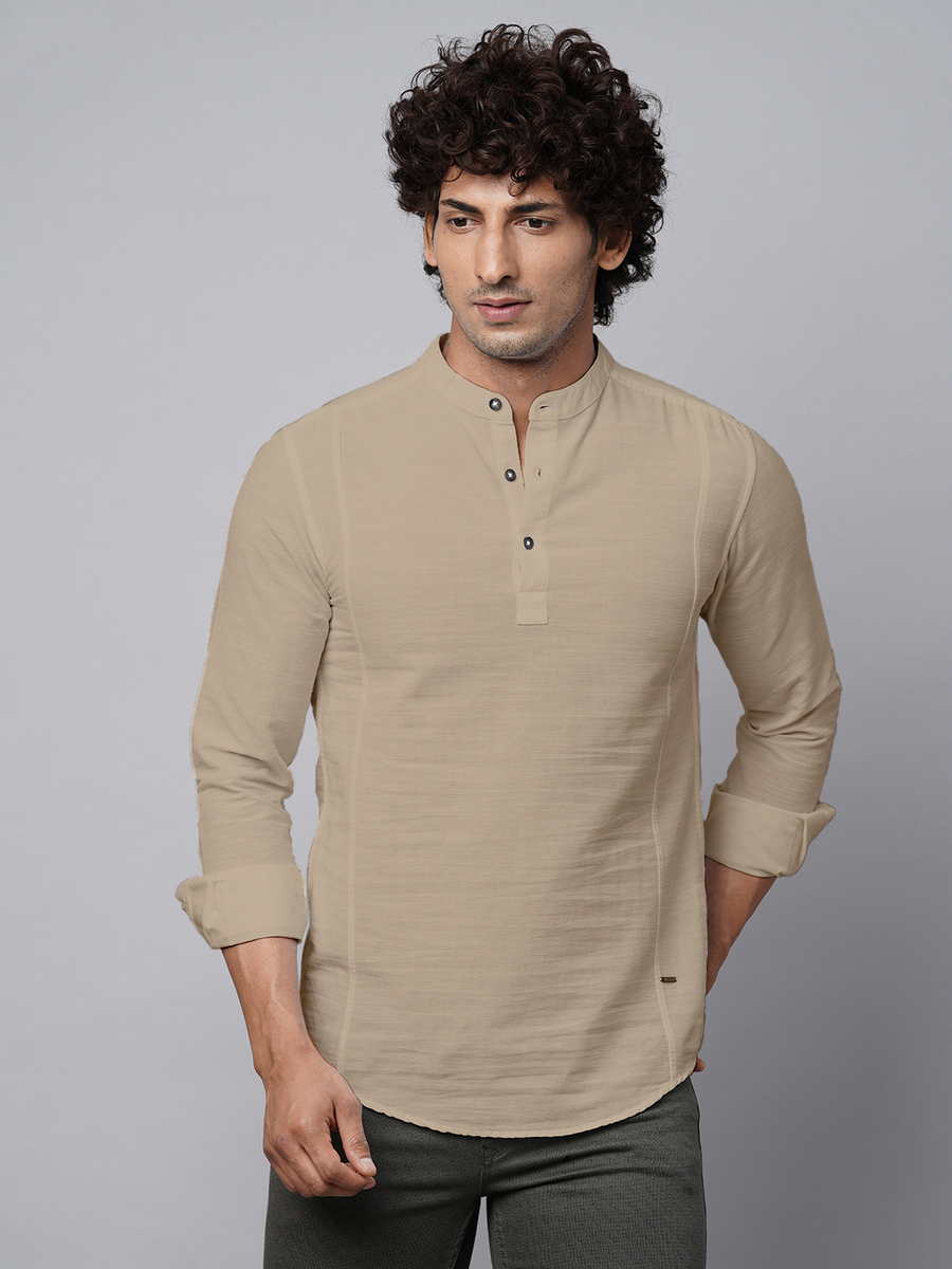 Camel Solid Cotton Shirt Kurta – Blue Buddha