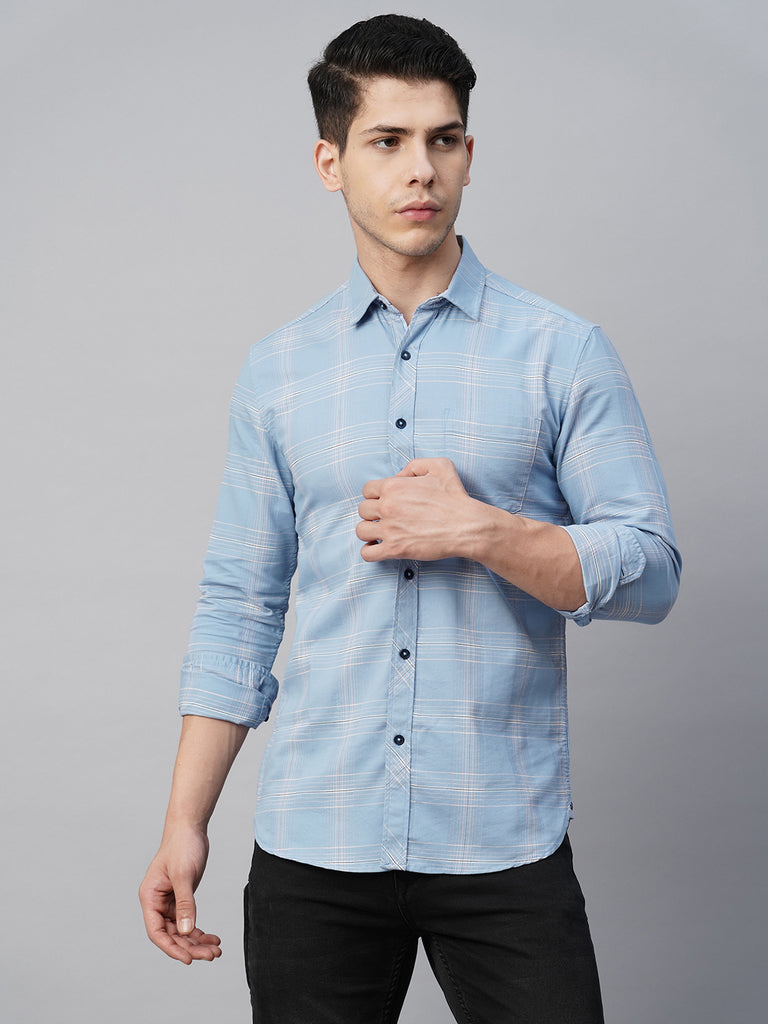 Light Blue Plaid Cotton Shirt