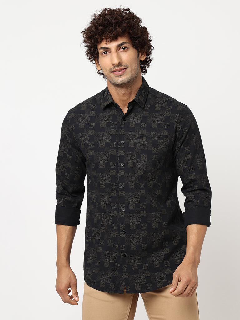 Black Overall Printed Cotton Shirt