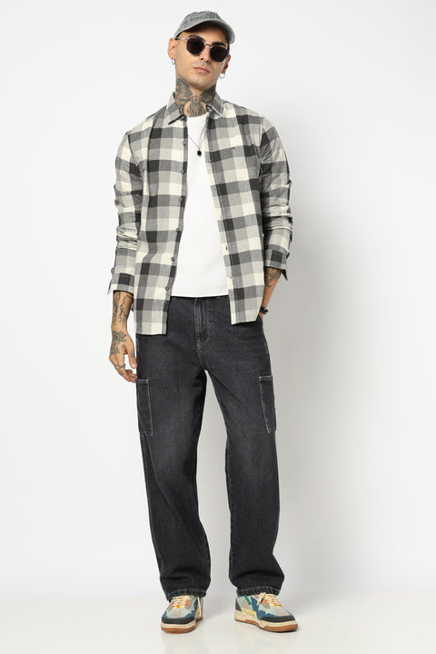CHARCOAL CHECKERED FULL SLEEVE TAILORED FIT SHIRT