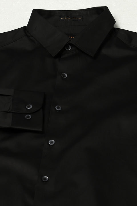 Black Solid Satin Shirt
