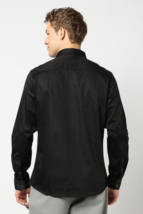 Black Solid Satin Shirt