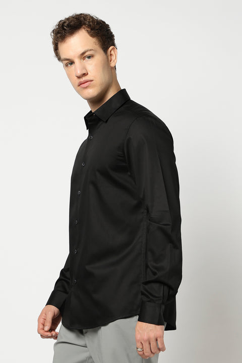 Black Solid Satin Shirt