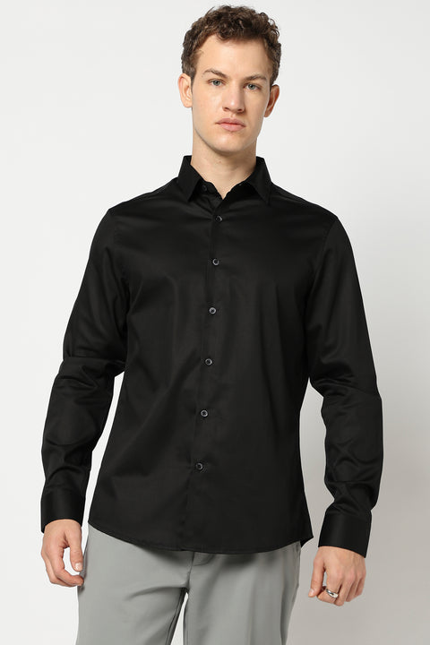 Black Solid Satin Shirt