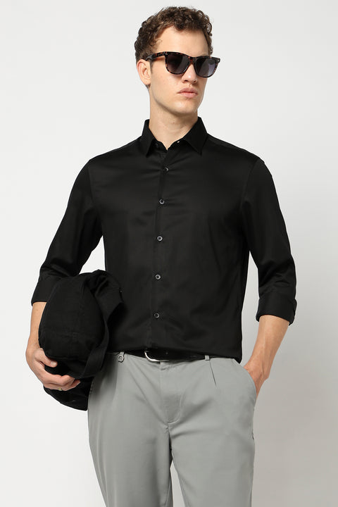 Black Solid Satin Shirt