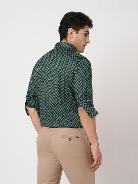 TEAL PRINTED SATIN SHIRT