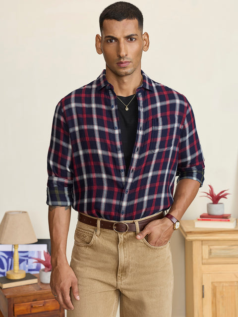 Double Cloth Checkered Tailored Fit Shirt
