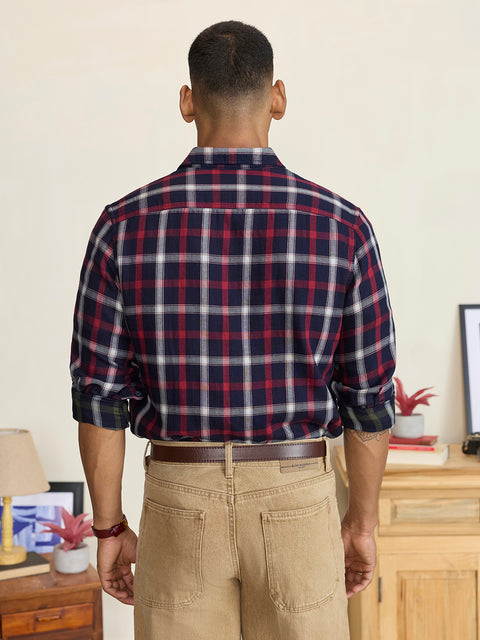 Double Cloth Checkered Tailored Fit Shirt