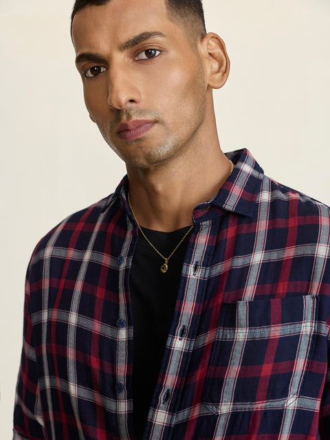 Double Cloth Checkered Tailored Fit Shirt