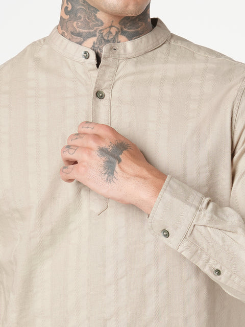 BEIGE STRIPED DOBBY KURTA