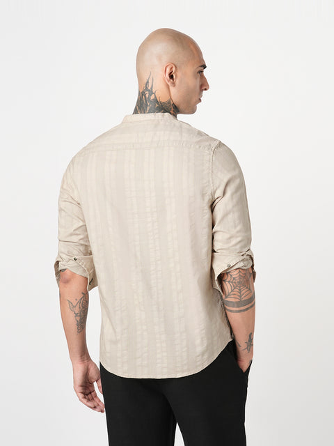 BEIGE STRIPED DOBBY KURTA