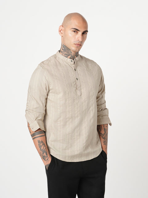 BEIGE STRIPED DOBBY KURTA