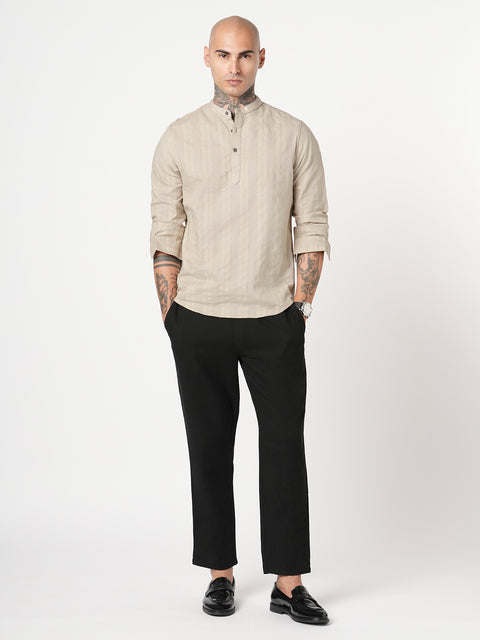 BEIGE STRIPED DOBBY KURTA