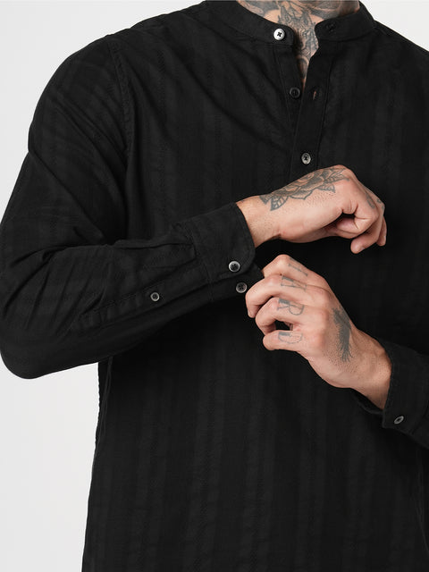BLACK STRIPED DOBBY KURTA