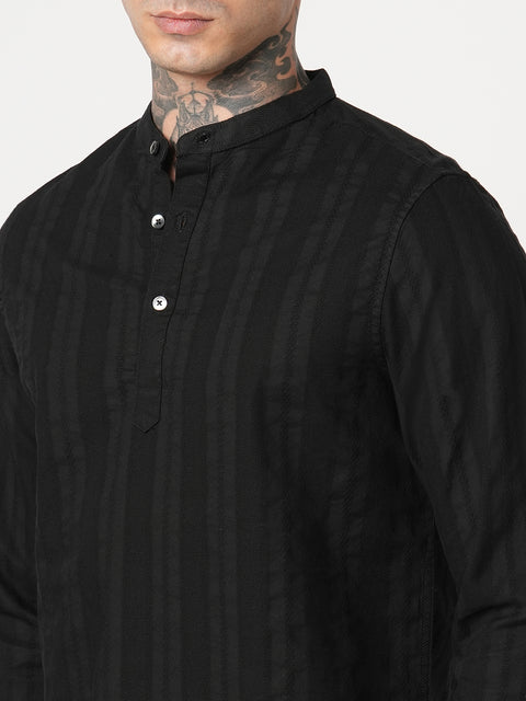 BLACK STRIPED DOBBY KURTA