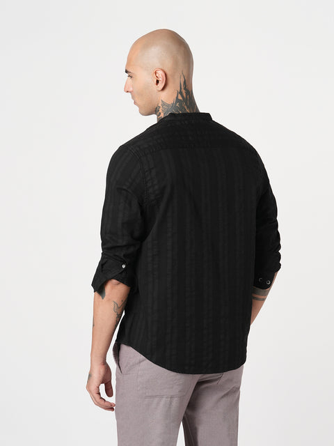 BLACK STRIPED DOBBY KURTA