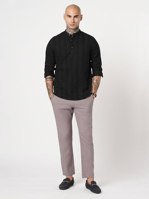 BLACK STRIPED DOBBY KURTA