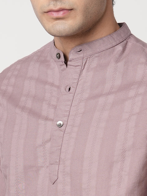 MAUVE STRIPED MANDARIN COLLAR KURTA