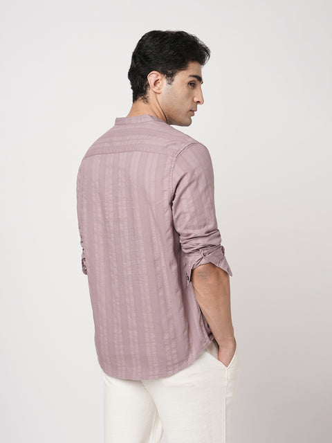 MAUVE STRIPED MANDARIN COLLAR KURTA