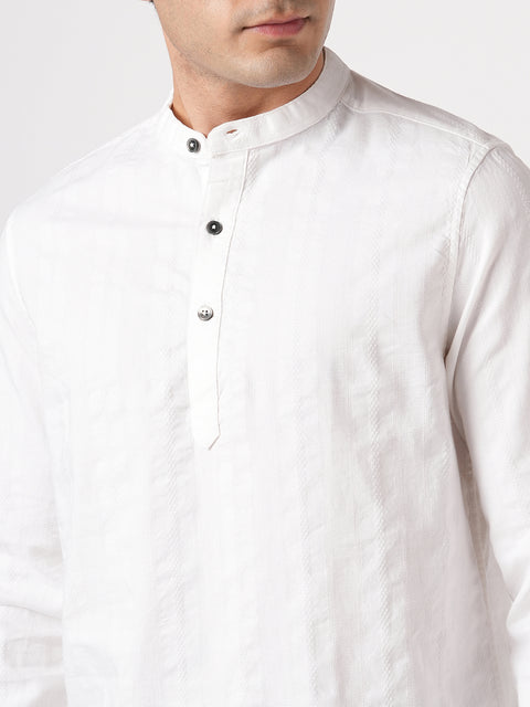 WHITE STRIPED MANDARIN COLLAR KURTA