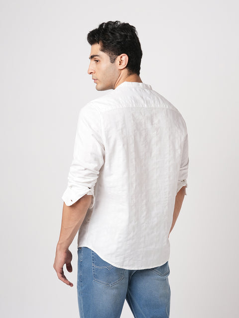 WHITE STRIPED MANDARIN COLLAR KURTA