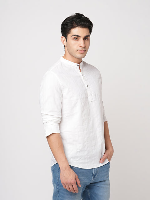 WHITE STRIPED MANDARIN COLLAR KURTA
