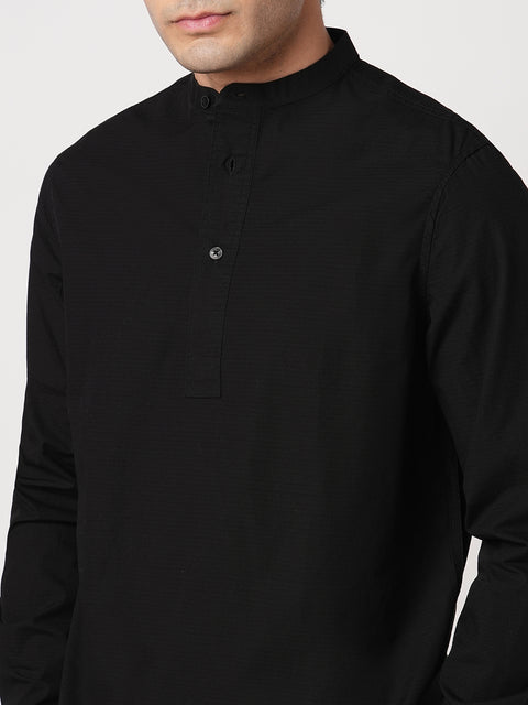 BLACK MANDARIN COLLAR KURTA