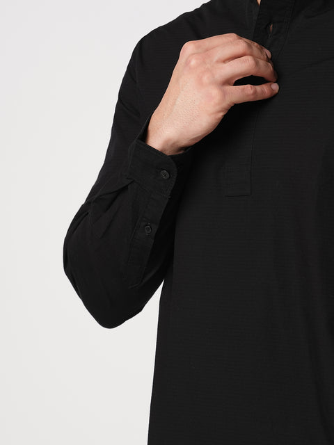BLACK MANDARIN COLLAR KURTA
