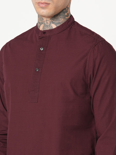 MAROON STRIPED DOBBY KURTA