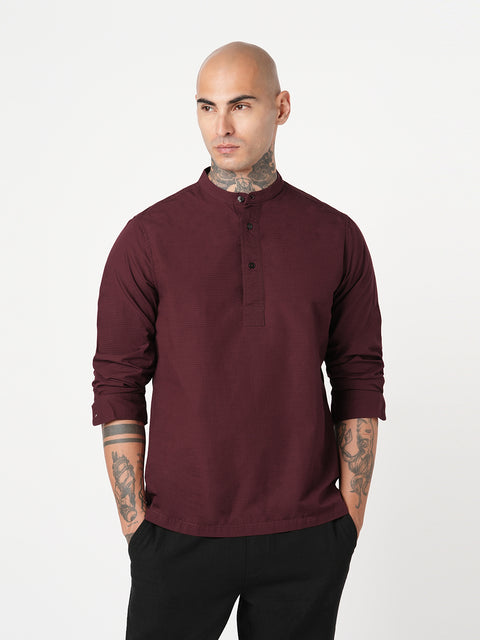 MAROON STRIPED DOBBY KURTA