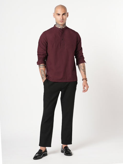 MAROON STRIPED DOBBY KURTA