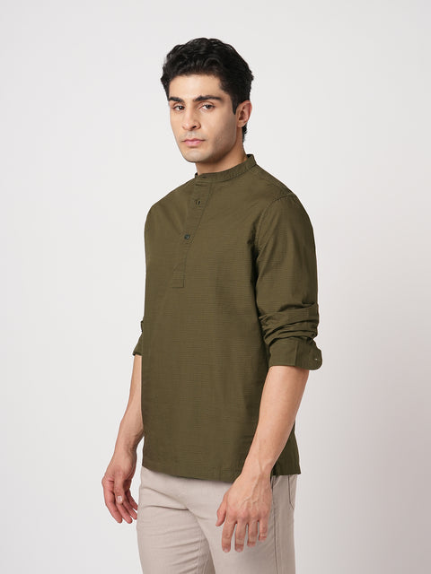 OLIVE MANDARIN COLLAR KURTA