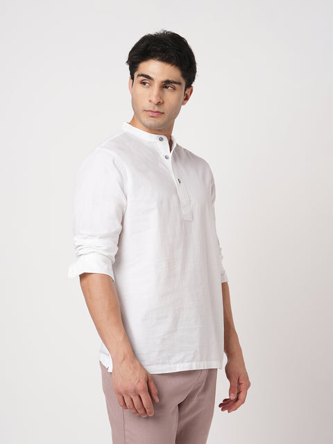 WHITE MANDARIN COLLAR KURTA