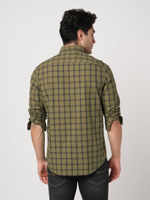 KHAKHI CHECKERED TAILORED FIT COTTON SHIRT