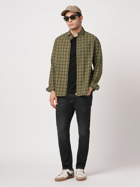 KHAKHI CHECKERED TAILORED FIT COTTON SHIRT