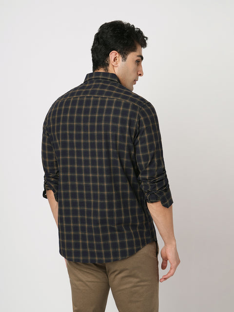 NAVY CHECKERED TAILORED FIT COTTON SHIRT