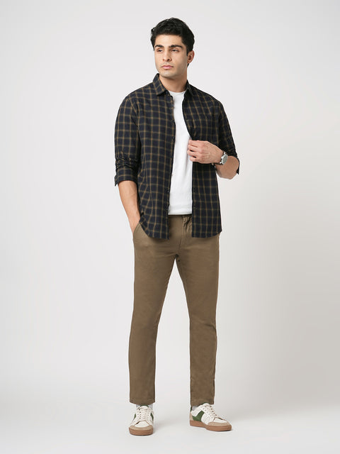 NAVY CHECKERED TAILORED FIT COTTON SHIRT