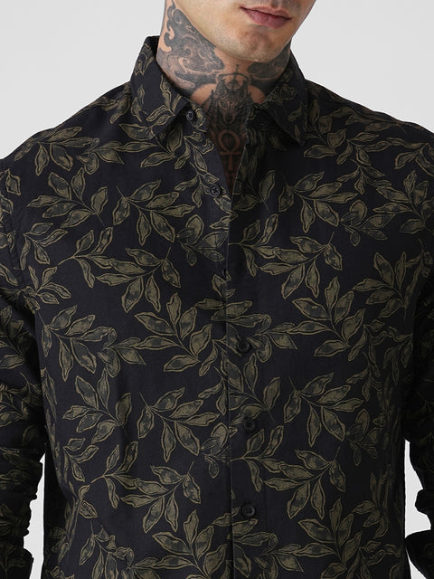 Floral Print Slub Tailored Shirt