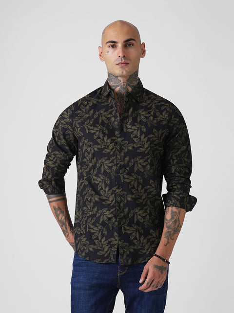 Floral Print Slub Tailored Shirt