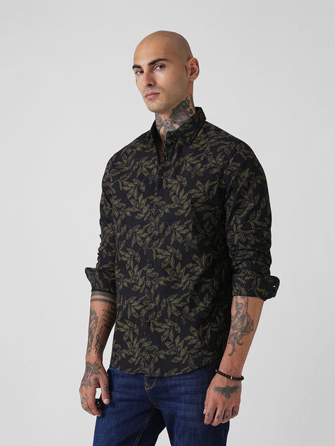 Floral Print Slub Tailored Shirt