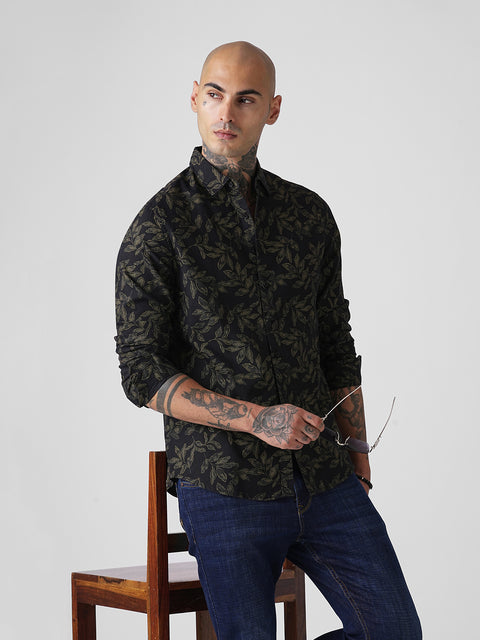 Floral Print Slub Tailored Shirt