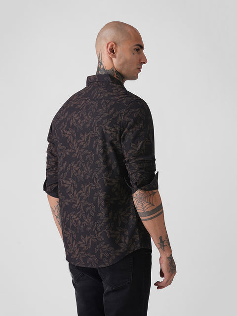 Floral Print Slub Tailored Shirt